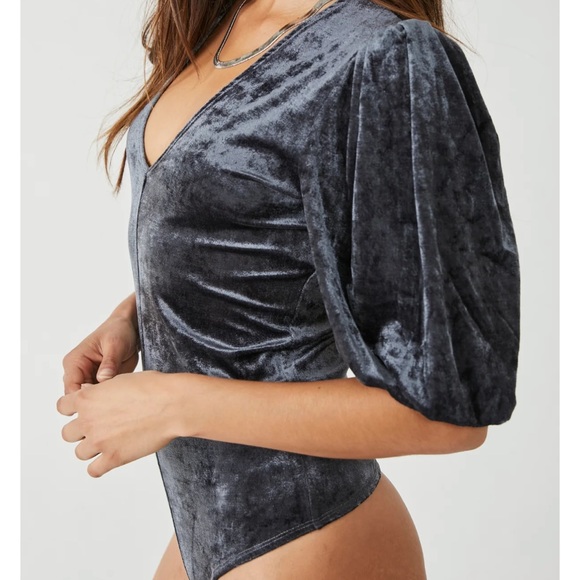 Free People Dont You Wish Velvet Bodysuit In Sunflower Seed. - Picture 7 of 13